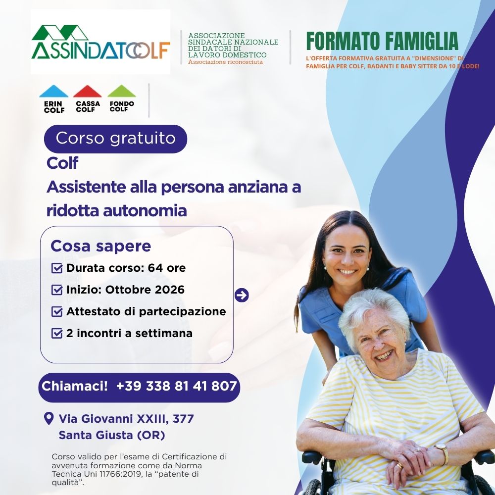 COLF – ASSISTENTE ALLA PERSONA ANZIANA A RIDOTTA AUTONOMIA